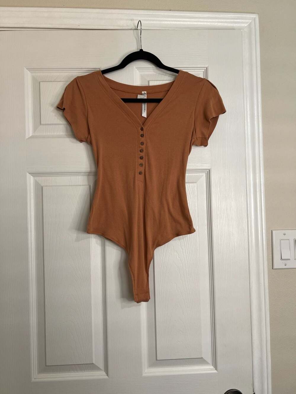Free People Intimately Short Sleeve Henley Bodysuit Rust Orange Size SP